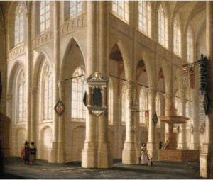 A Church Interior With Figures by Daniel de Blieck