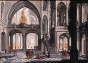 Worshippers In A Gothic Church by Daniel de Blieck