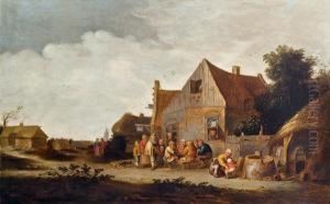 Dorfszene Mit Bauern Vor Einer Taverne