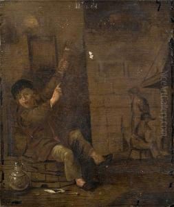 An Interior With A Peasant Holding A Glass Ofbeer by Pieter de Bloot