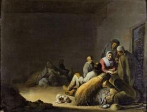Paysans Dans Une Grange