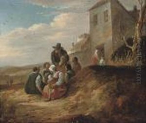 A Wooded Landscape With Travellers At Rest By A Cottage by Pieter de Bloot
