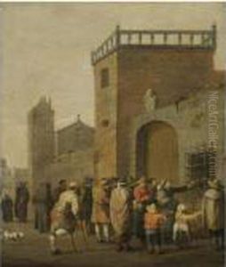 Alms Being Distributed Before A Palace