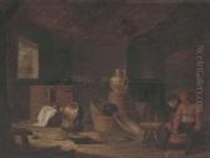 Boors In A Kitchen by Pieter de Bloot