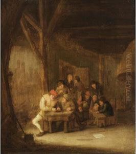 A Tavern Interior With Peasants Smoking And Drinking by Pieter de Bloot