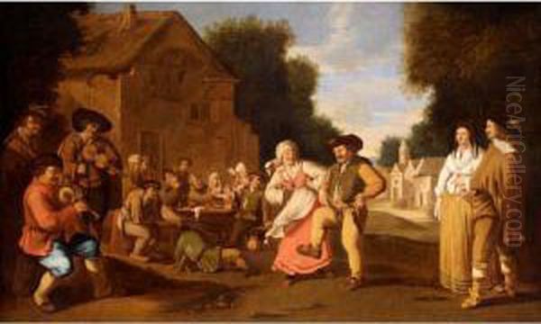 A Village Scene With Boors Dancing - view 1