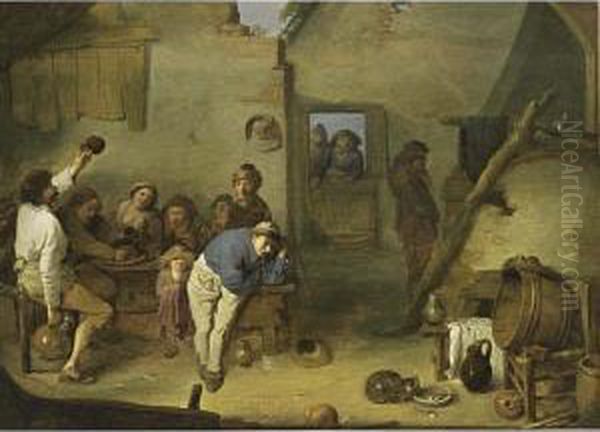 A Tavern Interior With Peasants Drinking And Making Merry - view 1