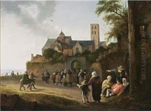 Utrecht: The Mariakerk With 
Travellers, Pilgrims And Beggars Outside The City Walls Going To The 
Church