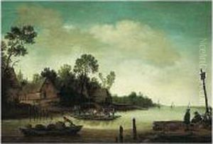 A River Landscape With A Ferry-boat Near A Village by Pieter de Bloot