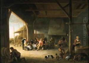 The Interior Of A Barn With Boors Carousing
Signed And Dated 'p. De. Bloot/1644'