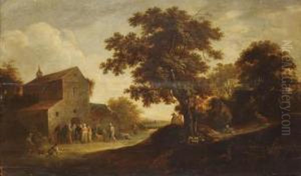 A Wooded Landscape With Peasants Gathered Outside A Church - view 1