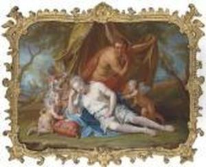 A Nymph Surprised By A Satyr With Putti by Bon De Boulogne