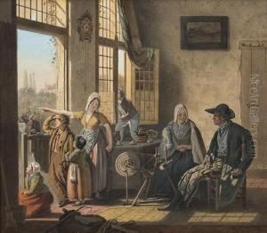 Stubeninterieur Mitfamilie Am Fenster by Henri De Braeckeleer