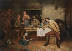 Figures In An Inn by Adrien Ferdinand de Braekeleer