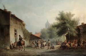 Village Scene by Adrien Ferdinand de Braekeleer