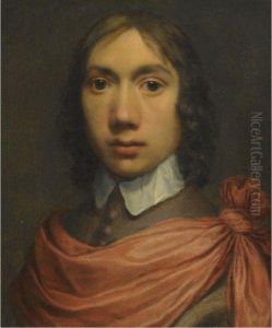 Portrait Of A Young Man, Head 
And Shoulders In A Brown Coat With Awhite Collar And A Red Sash