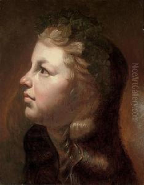 Head Of A Young Girl With A Wreath Of Oak Leaves In Her Hair - view 1