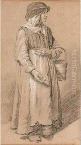 Full-length Study Of A Milkmaid by Jan De Bray