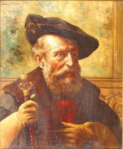 Zelfportret. by Leon Meuter De Brunin