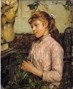 Jeune Femme Debout Devant Un Buste by Leon Meuter De Brunin