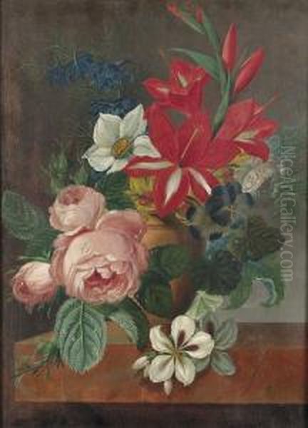 Stillleben Mit Pfingstrosen, Amaryllis Und Anderen Bluten. - view 1