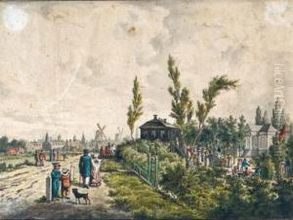 A View Of The Hogedijk With
Elegant Company Near The Pleasuregardens At Tivoli, The Haarlemmerpoort
And Amsterdam Beyond - view 1