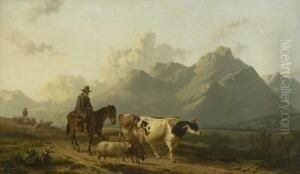 Bauer Mit Vieh Auf Dem Weg Zum
 Markt by Alfred Edouard De Bylandt