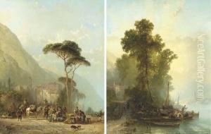 Market Day In Cannollio; And End Of The Day, Maggiore by Alfred Edouard De Bylandt