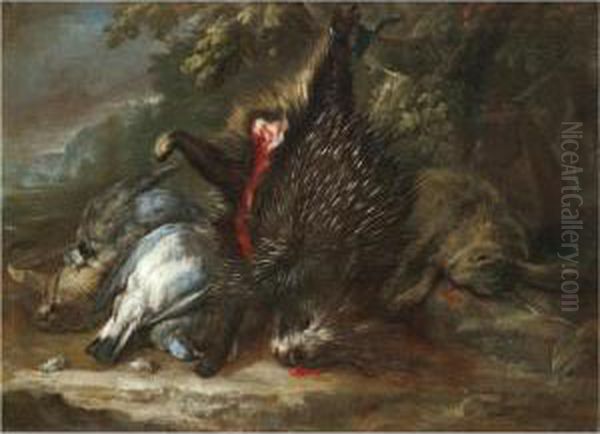 A Still Life With Dead Game And A Porcupine Hanging From A Branch - view 1