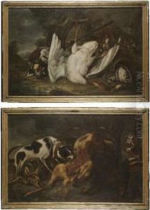 A Landscape With Hounds Together
 With A Still Life With A Goose, Mallard Drake And Songbirds