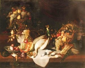 Natura Morta Con Ceste
Di Frutta, Stoviglie E Cacciagione
