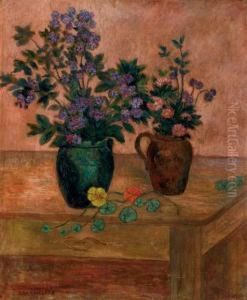 Nature Morte Aux Deux Bouquets De Fleurs by Ernest Ponthier De Chamaillard