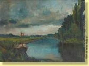 Peniche En Bord De Canal by Joseph Fr. De Coene