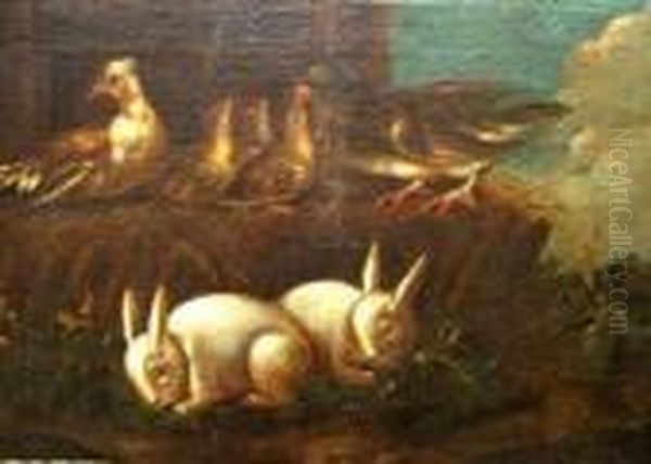 Birds And Rabbits In A Barn - view 1