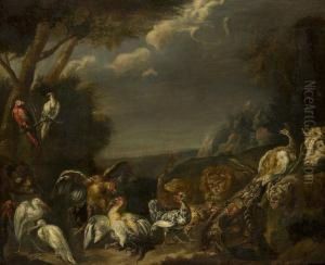 Volatiles Et Animaux Dans Un Paysage by David de Coninck