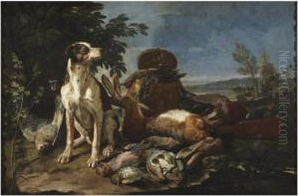 A Hunting Still Life With A Hound Seated Beside Dead Game - view 1