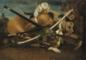 Armes, Cor Et Chien Dans Un Paysage by David de Coninck