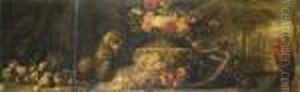 Fichi, Pere, Un'anguria, Zucche, Uve E Altri Frutti, Con Una Scimmia Ed Un Pappagallo by David de Coninck