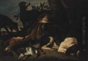 A Hunt Still Life With Hounds And A Spaniel Guarding Deadgame by David de Coninck