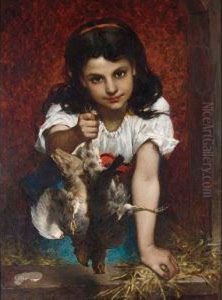 A Girl With Birds by Pierre-Louis-Joseph de Coninck