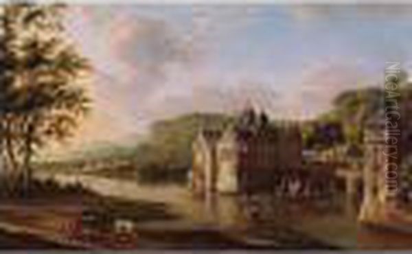 View Of A Castle By A River With A Town Behind - view 1