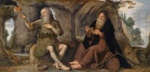 Die Heiligeneremiten Antonius Abbas Und Paulus Im Gesprach