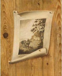 Trompe L'oeil Of A Print Pinned To A Wooden Wall