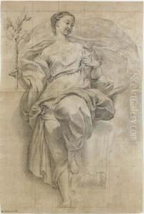 An Allegory Of Innocence Holding A Lamp And A Lily by Lorenzo De Ferrari