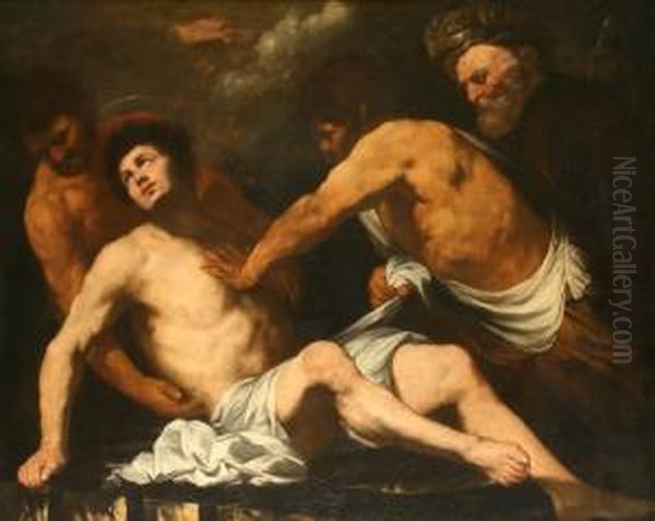 "martirio Di San Lorenzo". Olio Su Tela, Cm. 130x165, In Cornice Antica - view 1