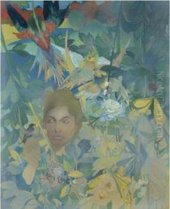 Visage De Femme Sur Fond De Vegetation Luxuriante Et D'oiseauxfantastiques by Georges de Feure
