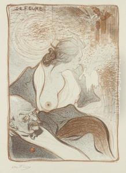 Vieux Monsieur Decore Et Jeune Femme Devetue, Vers 1894. 255 X 183 - view 1