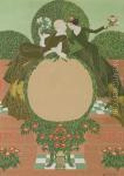 Projet D'affiche: Deux Femmes Assises Entourees De Fleurs - view 1
