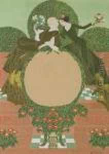 Projet D'affiche: Deux Femmes Assises Entourees De Fleurs by Georges de Feure