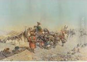 A Caravan At Rest by Mariano De Franceschi